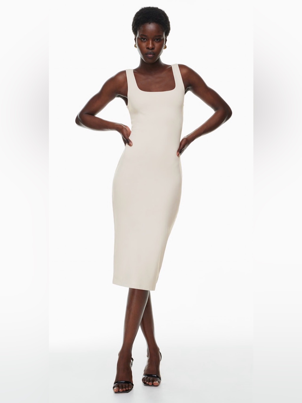 Aritzia Contour Squareneck Midi Dress In Matte Pearl